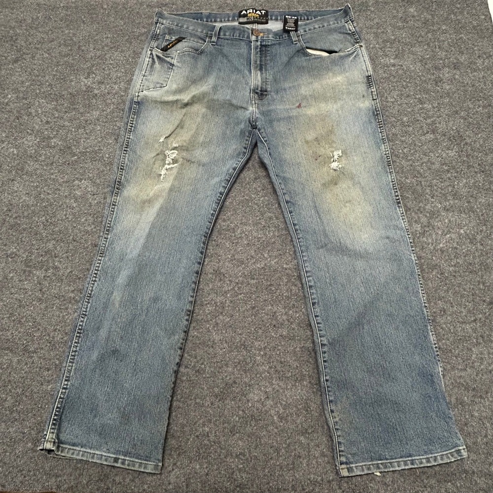 Ariat Jeans Mens 40x32 Blue Rebar M4 Low Rise Bootcut Stretch Work Distressed